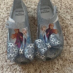 Mini Melissa Silver Glitter Frozen Bow Jelly Sandals